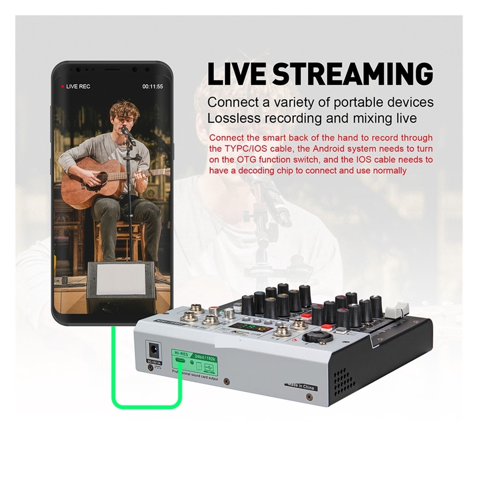 Interface Sound Card With Monitoring, Studio Quality 24bit 192k, 5.0 BT PC, Live Recording Of Electric Guitar, Singing ,Easy to Operate
