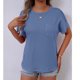 thumbnail image 5 of Mujeres de Verano Tops Nuevo Color Sólido Cuello en V Manga Corta con una Hendidura en el Doblado, Poliéster, 5 of 6