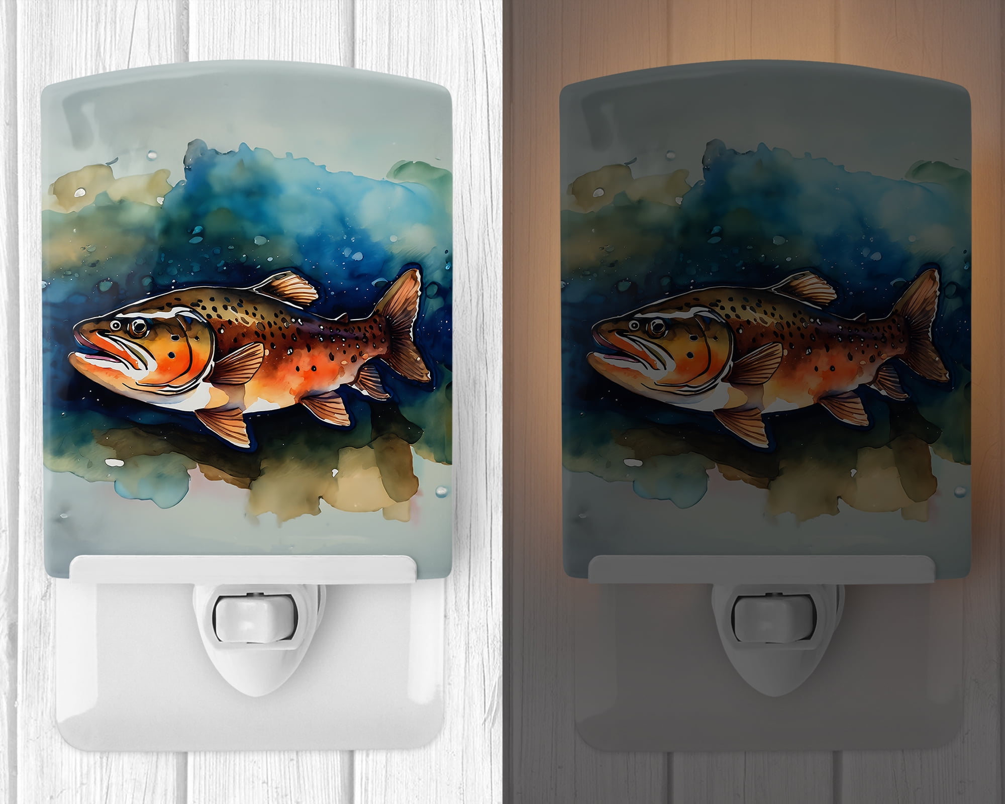 Brown Trout Ceramic Night Light 4 in x 6 in