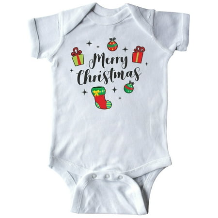 

Inktastic Merry Christmas with Presents Ornaments and Stocking Gift Baby Boy or Baby Girl Bodysuit