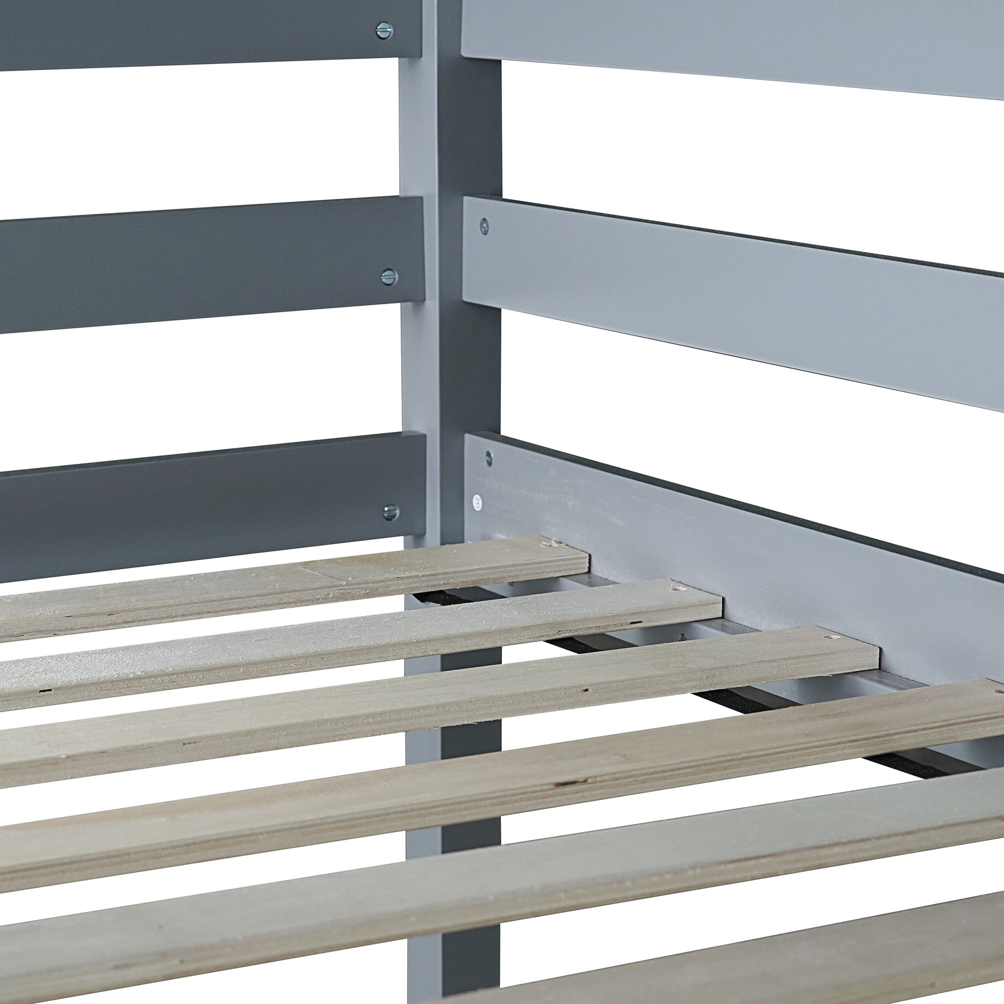 Miniyam Kids Loft Bed with Desk, Wood Loft Bed Frame with Guardrails, Ladder and Slats, Gray