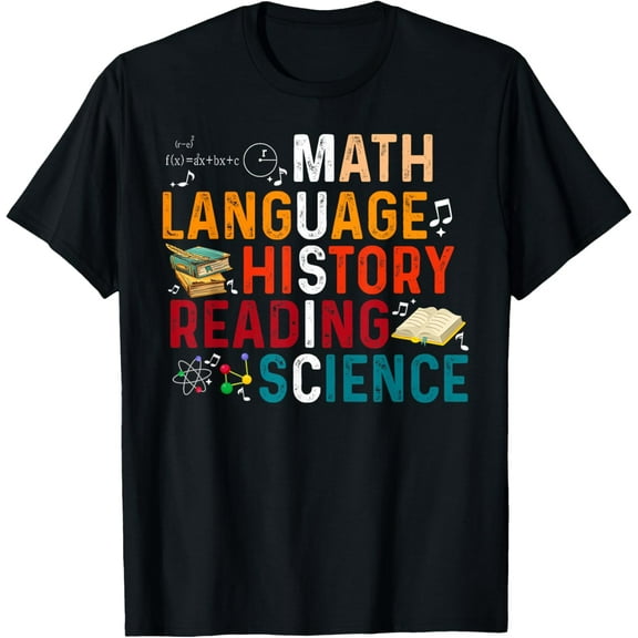 Premium model-Unisex-100% cotton-Math Language History Reading Science Music Teacher Funny T-Shirt