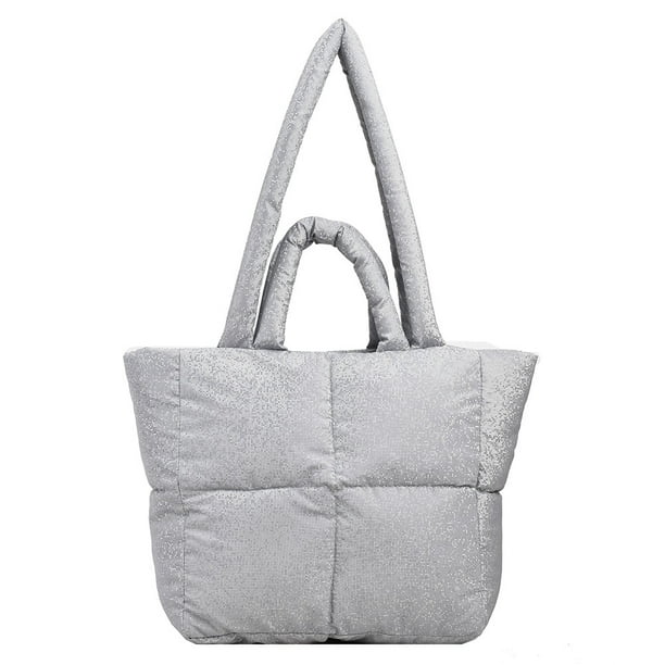 6277 Bolso Abrigo Algodón Brillante Gran Capacidad Bolso Hombro Plumón Bolso Mano Texturizado (Plata)