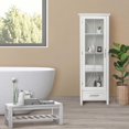 thumbnail image 3 of Teamson Home Armoire de Rangement Haute en Lin et Bois pour Salle de Bain avec Porte Vitrée Blanche, 3 of 9