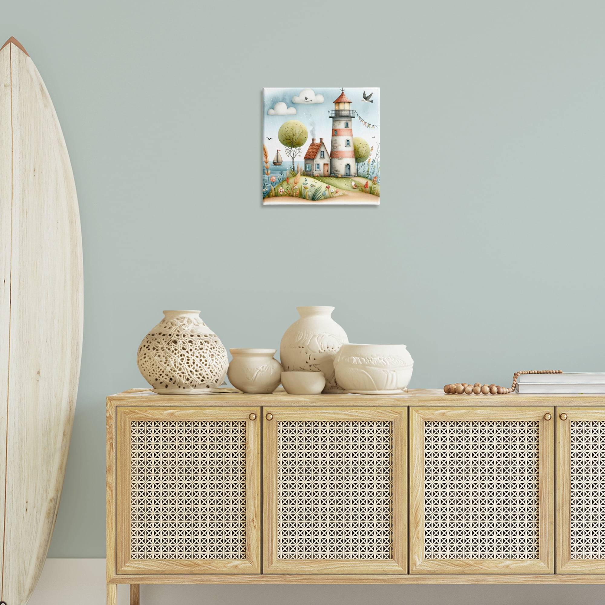 Stupell Industries Nautical Lighthouse Whimsy Nautical & Beach Painting Wrapped Canvas Art Print Wall Art, 17 x 17