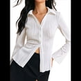 thumbnail image 1 of Camisa de Larga con Botones y Textura para Mujer, Blusa Informal para Oficina y Trabajo M, 1 of 7
