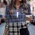 thumbnail image 3 of Camisa de mujer Blusa con estampado de cuadros Manga larga Solapa con botones para invierno Otoño Azul M, 3 of 6