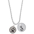 thumbnail image 1 of Delight Jewelry Silvertone Black Paw in Rope Border Silvertone Script Initial Disc - S - Charm Necklace, 20"+3", 1 of 4