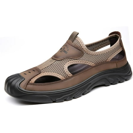 Men S Casual Closed-Toe Hollow Out Beach Sandals Breathable Mesh Slip-On Hiking Wading Sandals For Outdoor Athletic Summer Lightweight Walking Shoes