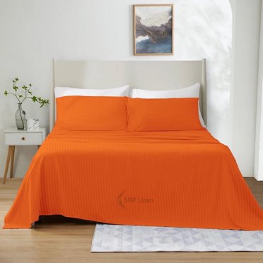 1000 Thread Count 4 Piece Quality Sheet Set 15 Inch Deep Pocket 100% Egyptian Cotton Color Orange Stripe Size Queen