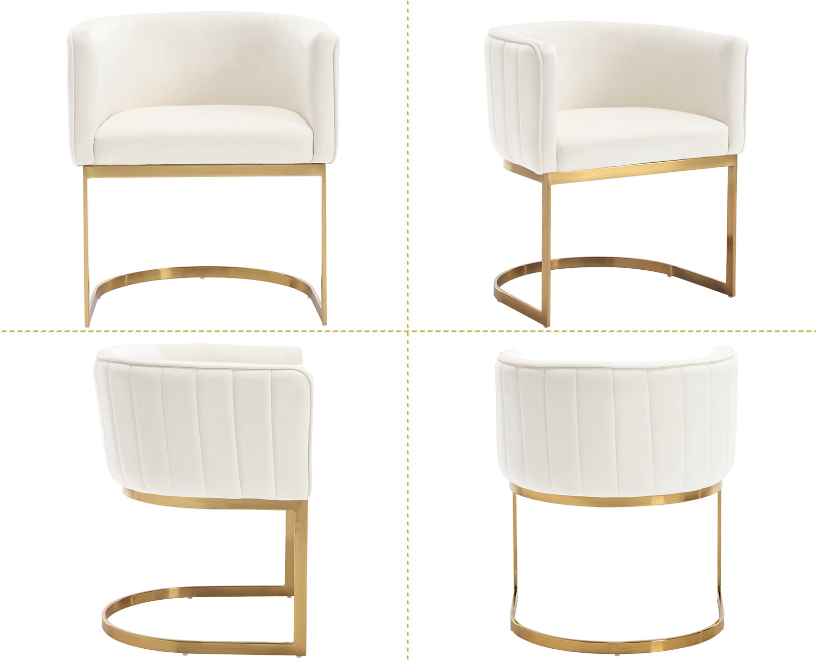 Dayalane Modern Barrel Dining Chairs Set of 2, Velvet Upholstered Kitchen and Dining Room Side Chairs, Comfy Armchair with Metal Frame for Living Room Bedroom Cafe, White