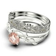 thumbnail image 4 of Vine Leaf Ring, Boho & hippie 2.00 Carat Round Cut Morganite And Diamond Moissanite Engagement Ring, Wedding Ring in 925 Sterling Silver With 18k White Gold Plating, Gift, Trio Set, Matching Band, 4 of 4