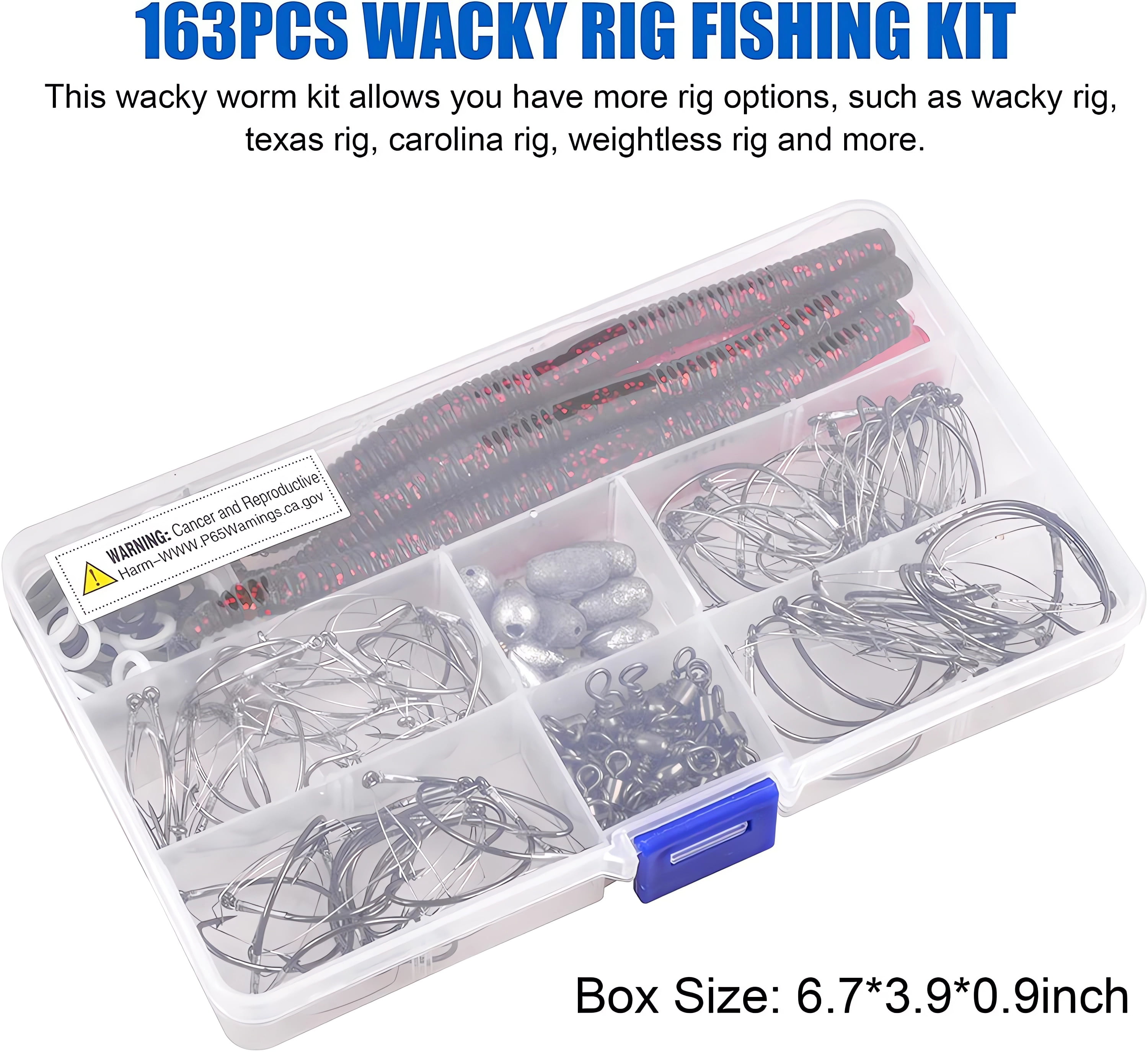 Wacky Rig Worm Hooks Kit–163pcs Bass Fishing Wacky Worms Weedless Hooks O  Ring Fishing Sinkers Fishing Swivels 