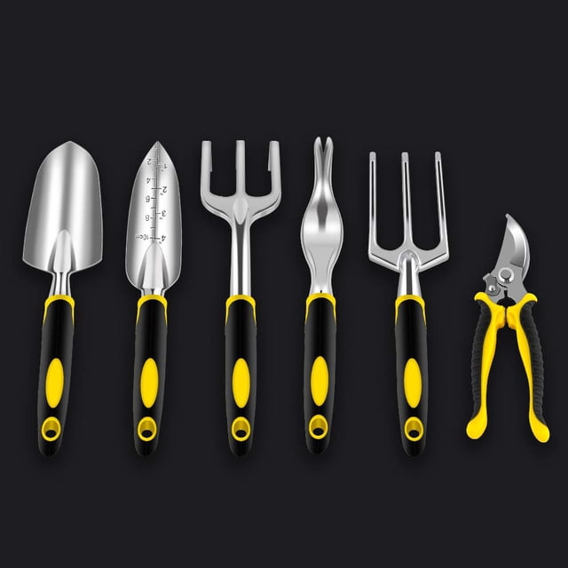 6-piece mini garden tool ergonomic handle metal head weeding fork transplanter