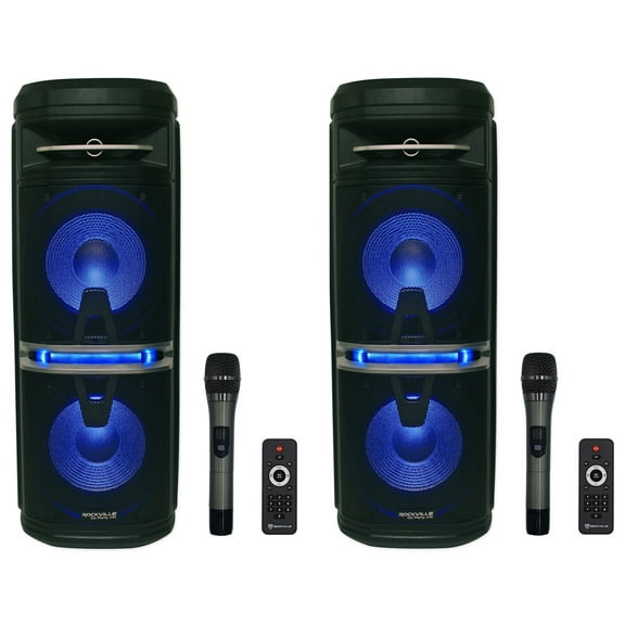 2 Rockville Go Party X10 Dual 10" Wireless Linking Bluetooth Party Speakers Mics