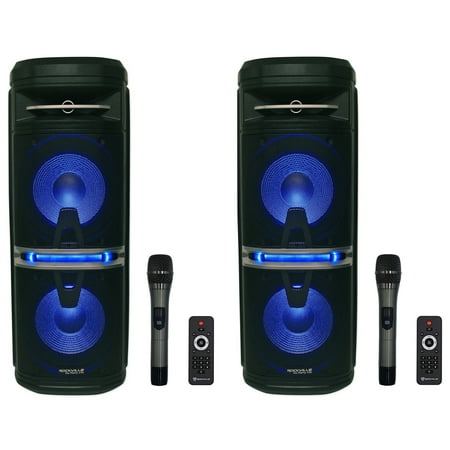 2 Rockville Go Party X10 Dual 10 Wireless Linking Bluetooth Party Speakers+Mics