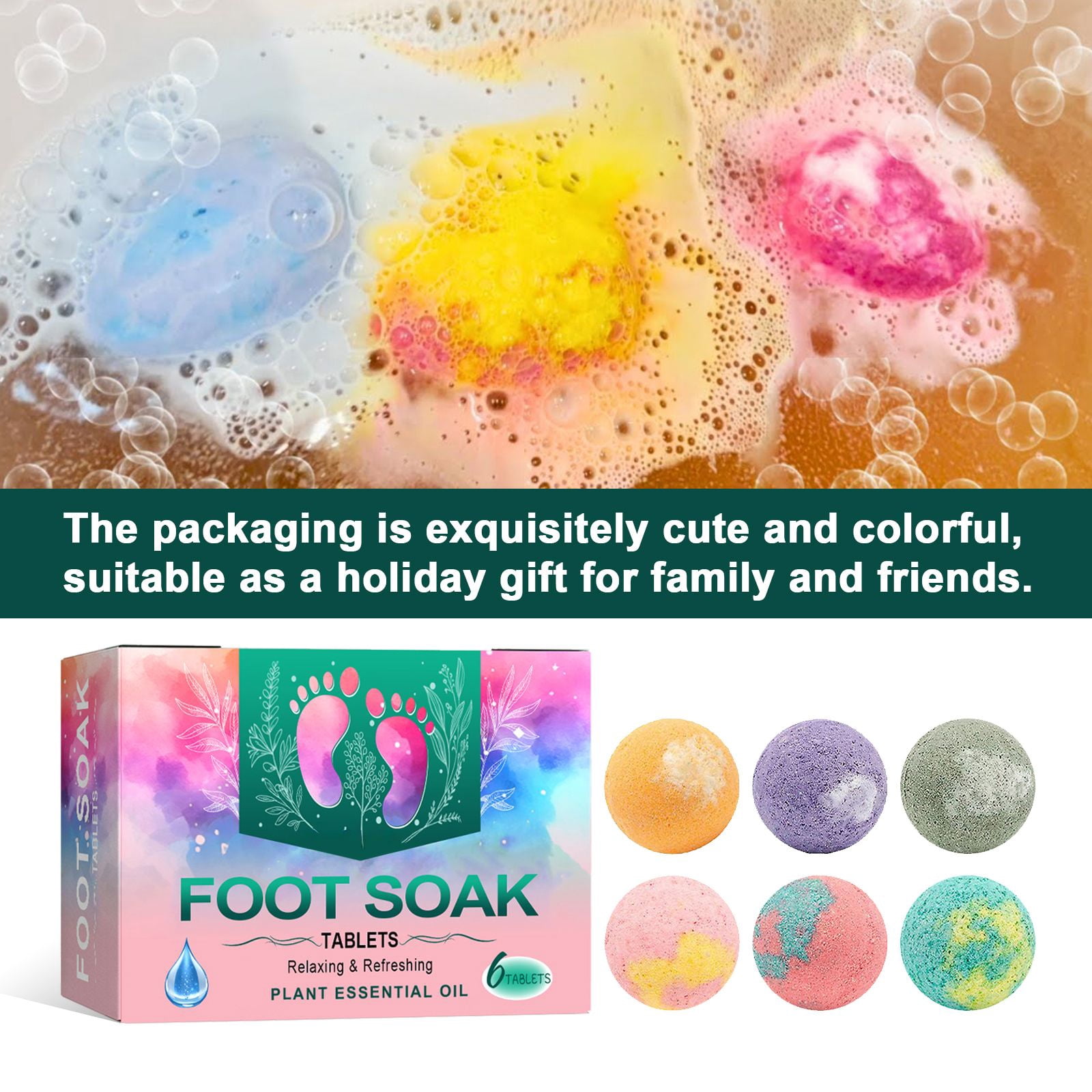 Alvantor Ginger Foot Sock Bath Bombs for Relaxation, Odor Removal, Dry Cracked Feet Relief, Soften Calluses, 6 Pack