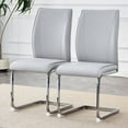 thumbnail image 3 of Juego de dos sillas modernas con arco: asiento de cuero sintético de alta resistencia y patas de metal con arco plateado (gris), 3 of 5