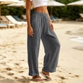 thumbnail image 6 of Liuinsasek Women's Cotton-Linen Pants Fashion Casual Solid High Waist Pocket Ladies Long Pants Lightweight Flowing Drawstring Elastic Waist Loose Pants Vacation Travel Resort Wear, 6 of 10
