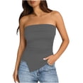 thumbnail image 3 of Craaazy Women's Solid Color Summer Ribbed Tube Tops Strapless Ruched Bodycon Asymmetrical Hem Tops for Daily Wear, Casual Party, 3 of 8