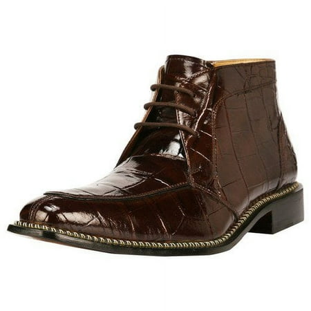 

LIBERTYZENO Mens Genuine Leather Animal Print Ankle Boots Brown
