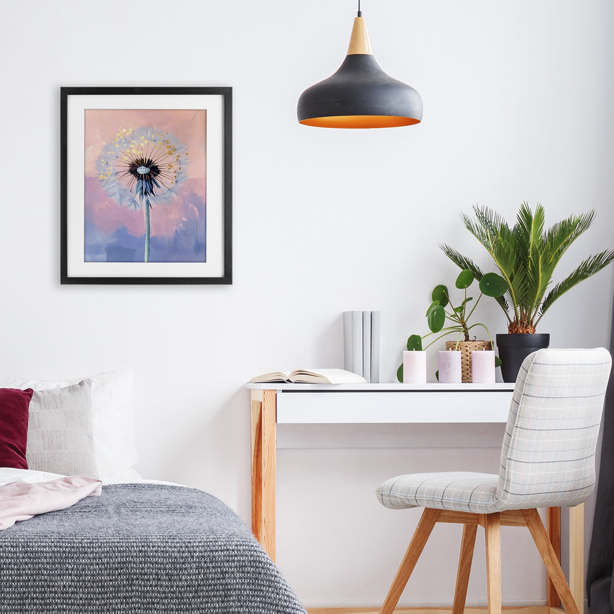 Stupell Industries Pastel Dandelion with Gold Seeds Black Framed Print Under Glass, design by The Prints Vibe