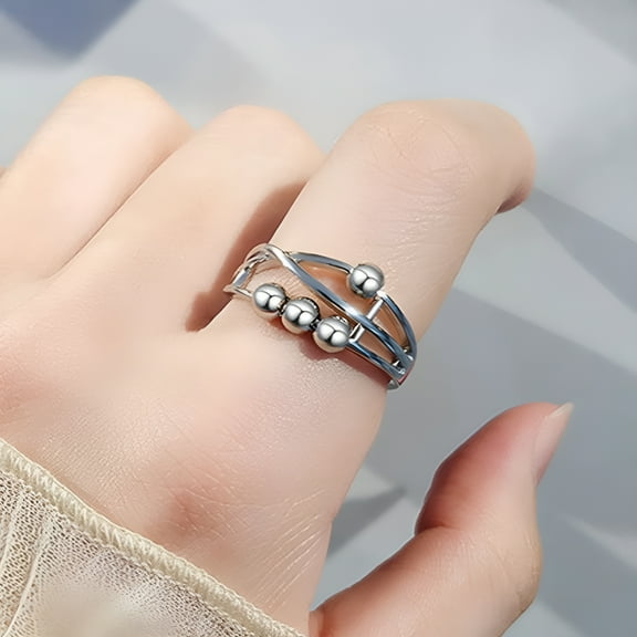DESIGNICE Sterling Silver Anti Anxiety Ring for Women - Fidget Rings for Anxiety for Women Man, Anxiety Ring with Beads, Stress Relief Ring