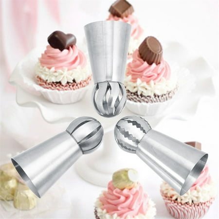 NOREF Russian Piping Tips, 3pcs Stainless Steel Flower Shaped Frosting Cupcake & Cake Decorating Icing Nozzles Home Baking DIY Tool Nozzle Tips Pastry Cake