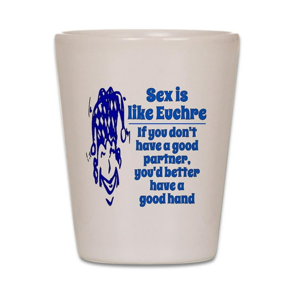 CafePress - Sex Is Like Euchre - White Shot Glass, Unique and Funny Shot Glass