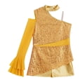 thumbnail image 4 of TiaoBug Big Girls' Sequins Peplum Top One Shoulder Long Sleeve Gymnastics Leotard Hip Hop Jazz Dance Bodysuit Gold 8, 4 of 6