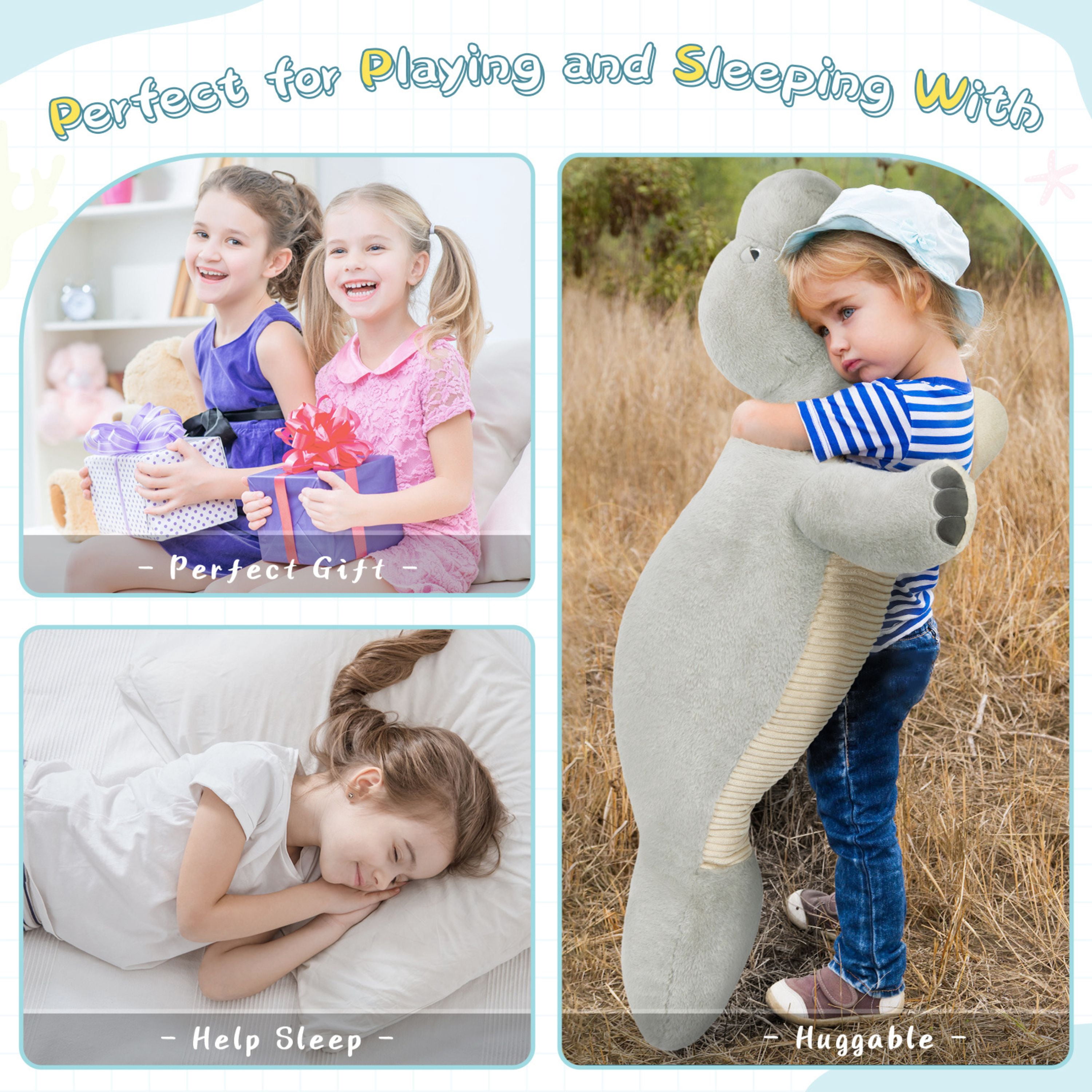 Muiteiur 47.2" Manatee Plush Toy Giant Manatee Stuffed Animal Body Pillow