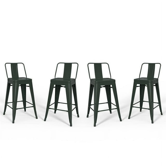 Simpli Home Rayne 24" Industrial Metal Counter Stool in Sage Green (Set of 4)