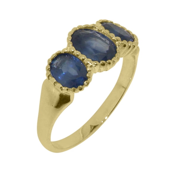 LBG British Made 9k Yellow Gold Natural Sapphire Womens Anniversary Ring - 33 size options - Size 10