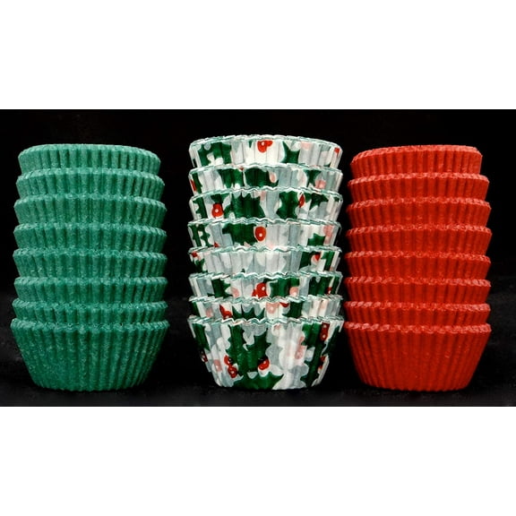 #5 Assorted Christmas Candy Cups 600 Pieces, Holly Print, Green and Red