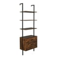 thumbnail image 2 of Tcbosik Wall Mounted Ladder Shelf with Drawers, 4 Tiers Ladder Bookshelf with Metal Frame and Wood Shelves for Living Room Bedroom Office, Brown, 2 of 5