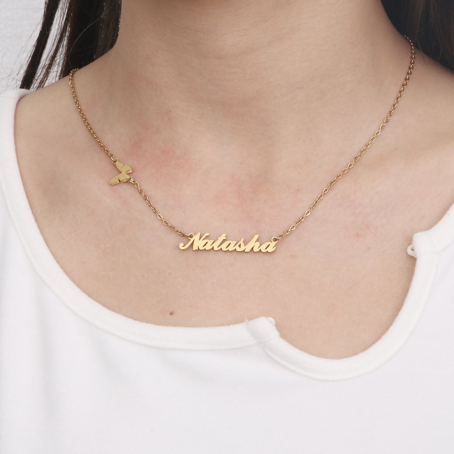 Custom Name Necklace Personalized 29K Gold Plated Butterfly