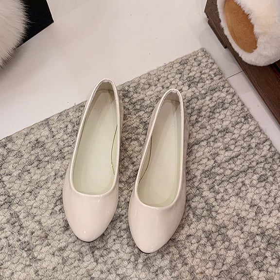 Crunowin Women's Patent Leather Flats, Patent Leather Plus Size Spring/Autumn Office Style Shoes Beige