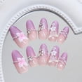 thumbnail image 3 of Press on Nails BUNLVDI - Punta francesa morada con diseño 3D (24 unidades), 3 of 7