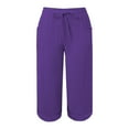 thumbnail image 4 of vigerkar Wide Leg Capri Pants for Women Plus Size Cotton Linen Bermuda Shorts Casual Summer Lounge Trousers Quick Dry Beach Pant Purple, L, 4 of 5