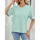thumbnail image 5 of Camiseta de Manga Corta de Bolsillo de Cuello en V de Color Sólido, con Detalle Del Doblado de la Hendidura para el Uso Diario Y de Ocio, 5 of 8