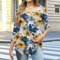 thumbnail image 5 of JTZGDY Summer Tunic Tops for Women Dressy Casual 2025 Fashion 3/4 Lenght Sleeve Floral Printed Ruched Pleated Crewneck Graphic T-Shirts Loose Fit Curvy Hem Blouse Yellow#02 S, 5 of 7