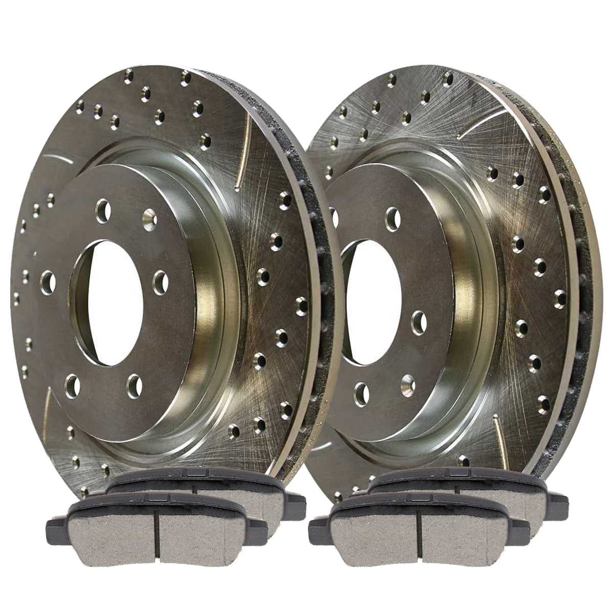 AutoShack Rear Drilled Slotted Brake Rotors Silver and Ceramic Pads Kit