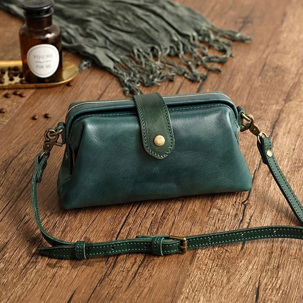 Bolso bandolera pequeño de piel de vaca curtida a mano con boca pequeña dorada Bolso pequeño de piel auténtica Goddess