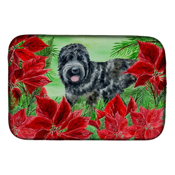Black Russian Terrier Poinsettas Dish Drying Mat