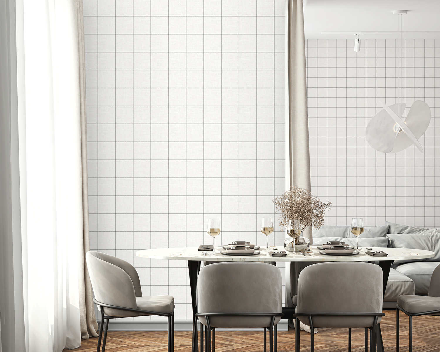 NextWall Charcoal & Linen Classic Striped Check Peel and Stick Wallpaper - 20.5 in. W x 18 ft. L Roll