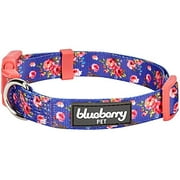 Angle View: Blueberry Pet 7 Patterns Spring Scent Inspired Rose Print Irish Blue Adjustable Dog Collar, X-Small, Neck 8"-11"