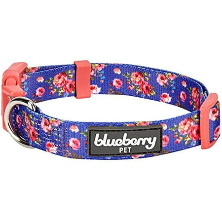 Blueberry Pet 7 Patterns Spring Scent Inspired Rose Print Irish Blue Adjustable Dog Collar, X-Small, Neck 8"-11"