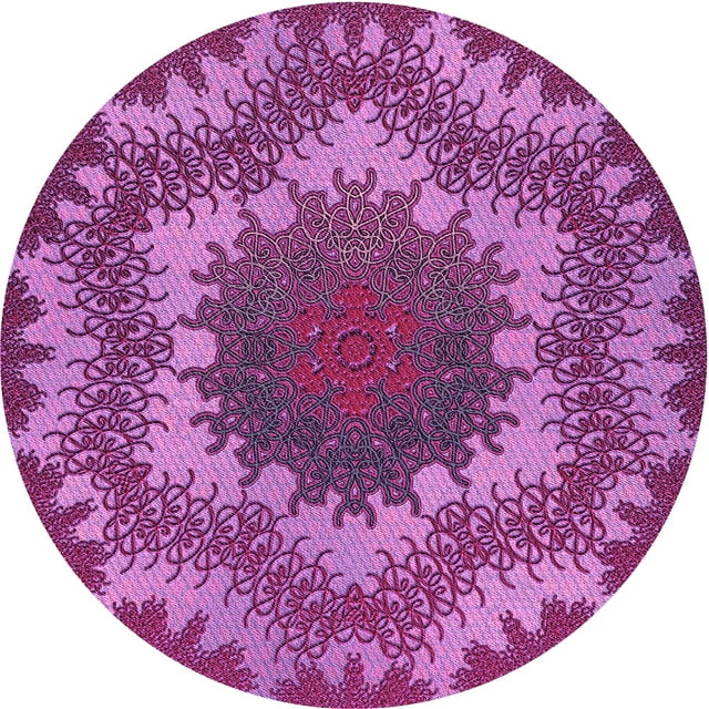 Ahgly Tapis Rond Lavable en Machine Intérieur Transitionnel Moyen Violet Rouge Rose, 8 Pieds Rond