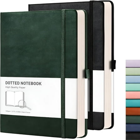 CCOCC A5 Dotted Notebook 2 Pack - Bullet Dot Grid Journal (Black Green)
