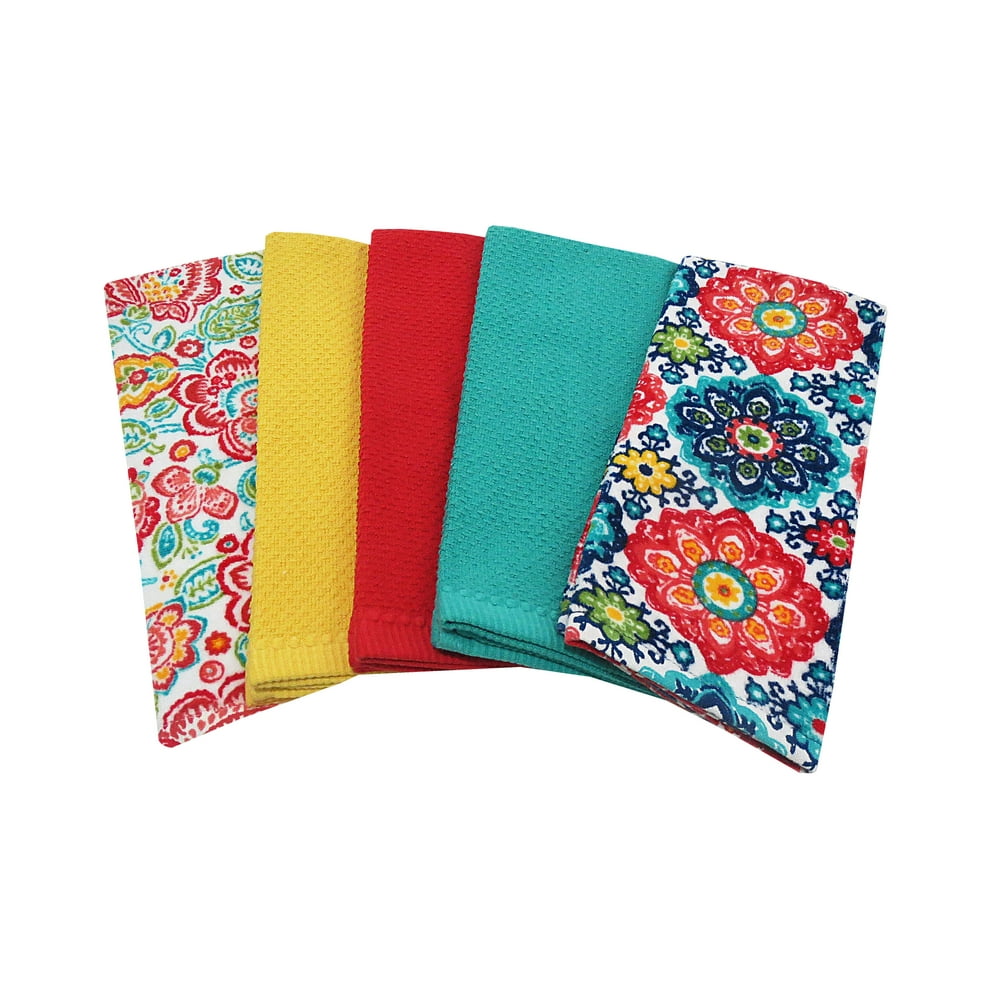 Mainstays, 5 Pack, Kitchen Towel Set, Assorted Solid/Print